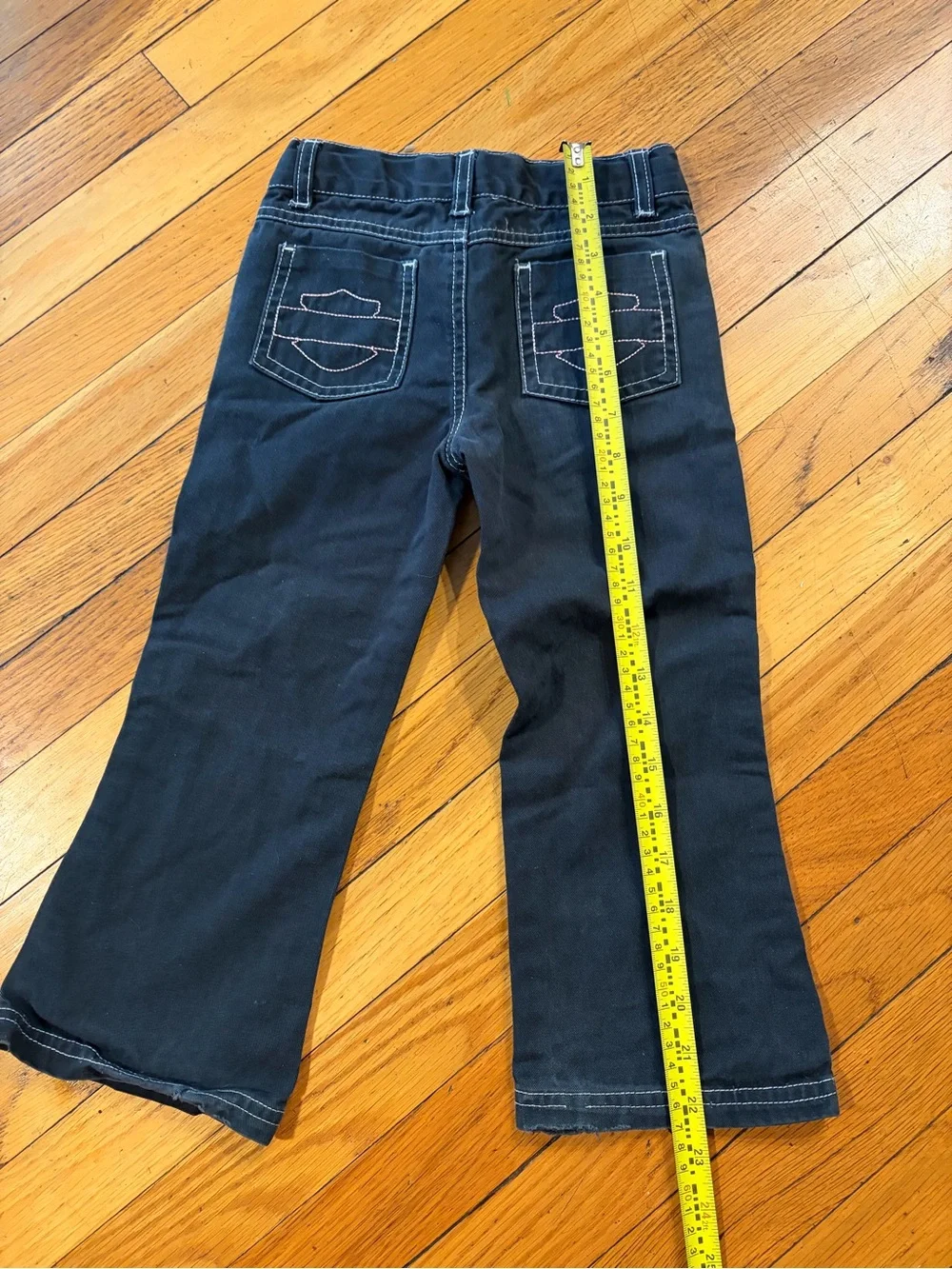 Harley-Davidson Kids Black Denim Jeans Pants. Pink Stitching on Logo. Sz 4T